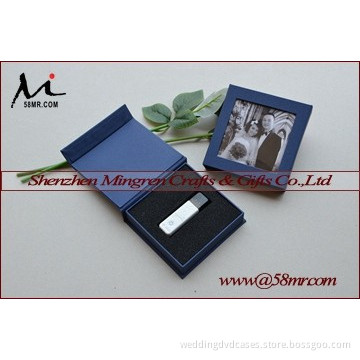 Empty USB Gift Storage Packaging Box Linen Leather Paper with Photo Frame